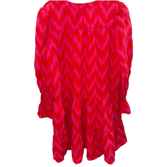 Pomander Place Pink Tuckernut Ikat Tiered Babydoll Dress XS Boho Beach Resort - Picture 3 of 9